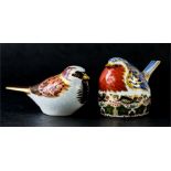 Two Royal Crown Derby birds; Robin Nesting lX, House Sparrow MMXII.