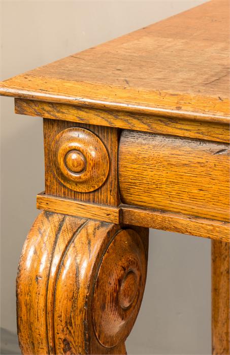 A late Regency oak console table, carved legs, with secret drawer to the side, 82 by 129 by 86cm. - Image 2 of 2