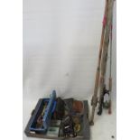A quantity of fishing equipment including rod, reels and flys etc.