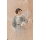 An oval watercolour of young boy, pastel on paper, unsigned.