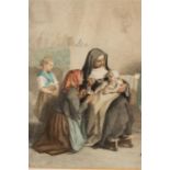 Pierre Edouard Frere (1819 - 1886): Nun nursing a sick child, watercolour.