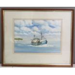 C.R. Burton, Fishing Boat, H443 Industry, calm waters, watercolour 23 by 32½cm.