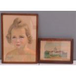 A head and shoulder portrait of a young girl signed and dated 1949, and a watercolour depicting St