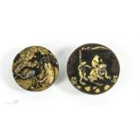 Two 19th century Chinese bronze buttons/cufflinks, inlaid with gold and silver to depict frog