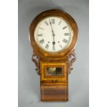 A 19th century mahogany marquetry wall clock, with Roman numeral dial.