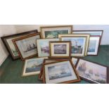 A quantity of nautical prints including signed prints by J Rigg