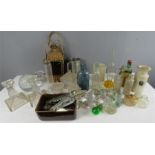 A quantity of glassware including antique blue glass Woodward Chemist Nottingham, excavated