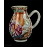 An 18th century Qianlong Chinese Mandarin 'sparrow beak' polychrome jug depicting figural scenes,