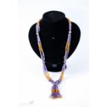 A five strand multi gem necklace.