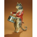 Early Painted Tin Mechanical Cat Drummer 500/700