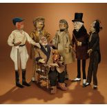 Six All-Original German Cloth Caricature Dolls from Kammer and Reinhardt 800/1200