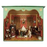 Early Dollhouse Salon with Rare Furnishings and Accessories 5500/8500