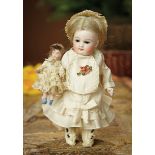 German All-Bisque Miniature Doll by Kestner with Her Own Tiny Doll 600/900