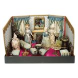 French Miniature Folding Dollhouse Room with Furnishings and Candy Container Dolls 800/1200