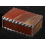 Continental white metal mounted agate trinket box, unmarked, 9cm.