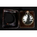 Goliath pocket watch, with bull eye glass and associated tortoiseshell easel frame, 11cm CONDITION