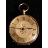 Swiss eight carat gold open faced pocket watch,