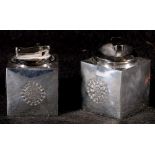 Pair of silver table lighters, with stylised flowers, maker K T, Sheffield 1971.