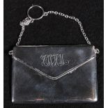 Silver novelty envelope ladies card case, maker Walker & Hall, Chester, 1914, on a chain, 63g, 6.