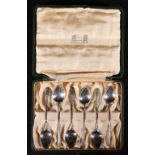 Liberty & Co set of six silver coffee spoons, with Art Deco floral engraved terminals,