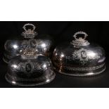 Victorian graduated set of three EP oval meat covers, with beaded Greek key borders and matching