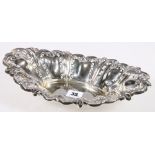 Edward VII silver boat shaped dish with highly ornate fleur de lys and scroll edge and pierced body,