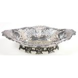 Victorian oval silver pierced bowl, embossed with flowers and c-scrolls, London, 1899, 407g, 30.