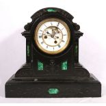 Victorian malachite and slate mantel clock, with Marti cylinder movement, 36.5cm.