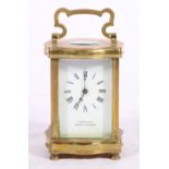 Early 20th century French serpentine brass carriage timepiece, retailed by P Orr & Sons, Madras,