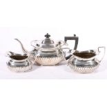 Victorian silver batchelors three-piece teaset, of rectangular demi fluted form,