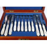 Victorian twenty-three piece mother of pearl handled silver fruit knives and forks,