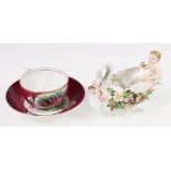 19th century Russian porcelain tea cup and saucer, red painted marks, 5.