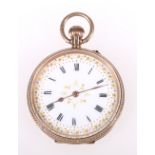 9ct gold keyless fob watch with enamelled dial, 32g gross.