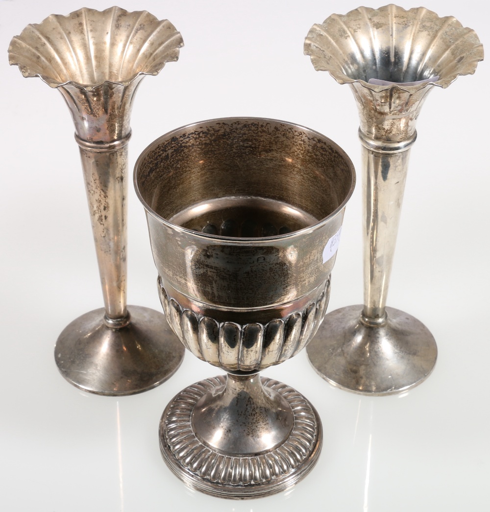 Georgian silver goblet or chalice with half reeded bowl raised on gadrooned base,