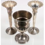 Georgian silver goblet or chalice with half reeded bowl raised on gadrooned base,