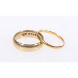 18ct gold wedding band, 6.6g and a 9ct gold wedding band, 1.