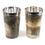 Pair of William IV silver mounted horn beakers, Sheffield 1832, 12.5cm.