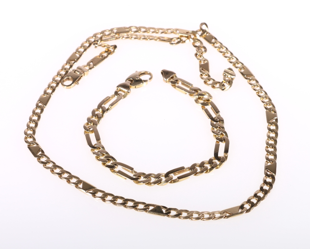 9ct gold chain and a similiar bracelet, 45.5g.