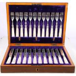 Edward VII set of twelve mother of pearl handled fruit knives and forks, cased,