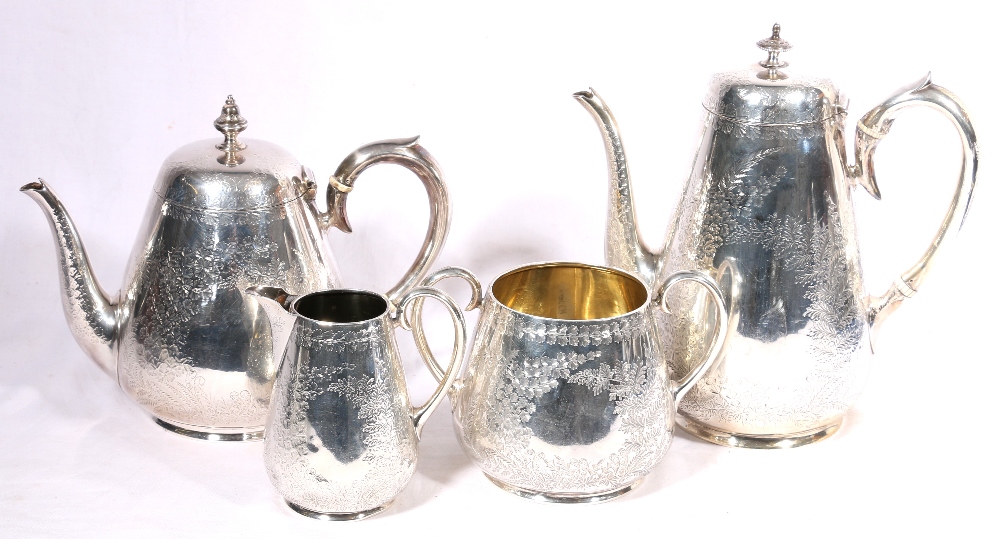 Victorian silver four piece teaset, makers Martin Hall & Co.