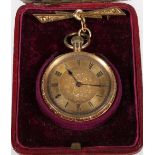 18 carat gold fob watch by Robertson & Watt Dundee suspended on plated bow brooch, 47.