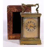 Early 20th century French cased brass repeating carriage clock,