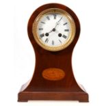 Late Victorian balloon mahogany mantel clock, with enamel Roman dial,