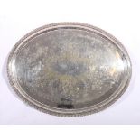 Victorian oval electroplated tray, makers William Hutton & Sons, engraved with ivy, 56cm.