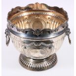 Edward VII silver rose bowl with, c-scroll border and lion mask handles, Birmingham 1903,