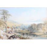 CORNELIUS PEARSON (1805-1891) Figures picnicking by a loch Signed and dated 1851, watercolour,