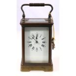 Victorian French brass corniche cased carriage clock, striking on a gong, 16cm.