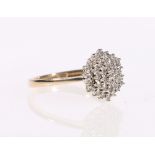 9 carat gold diamond cluster ring, hallmarked, ring size R.