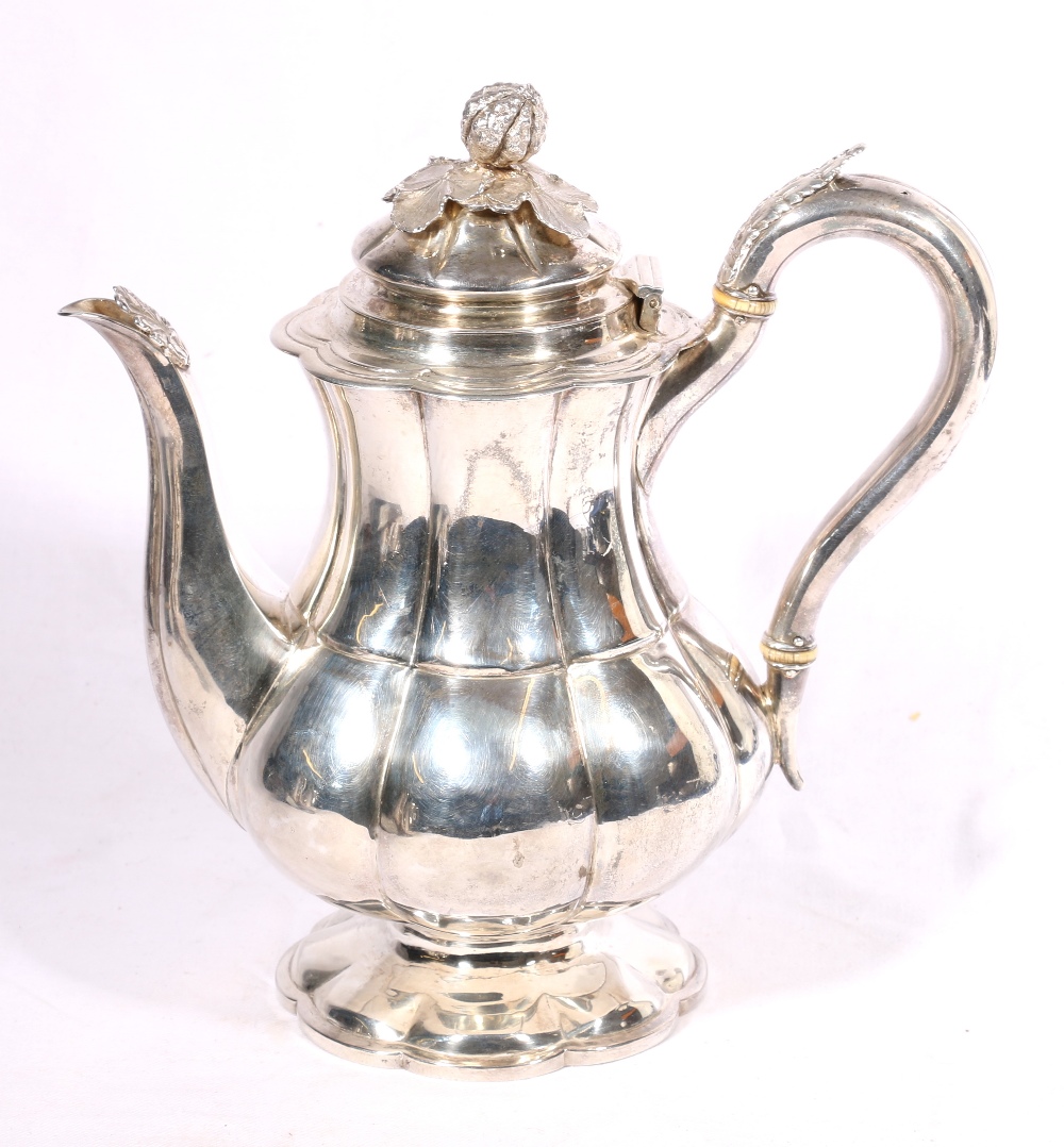 George III silver water pot, maker Walter Brind, of lobed baluster form,