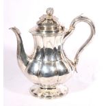 George III silver water pot, maker Walter Brind, of lobed baluster form,